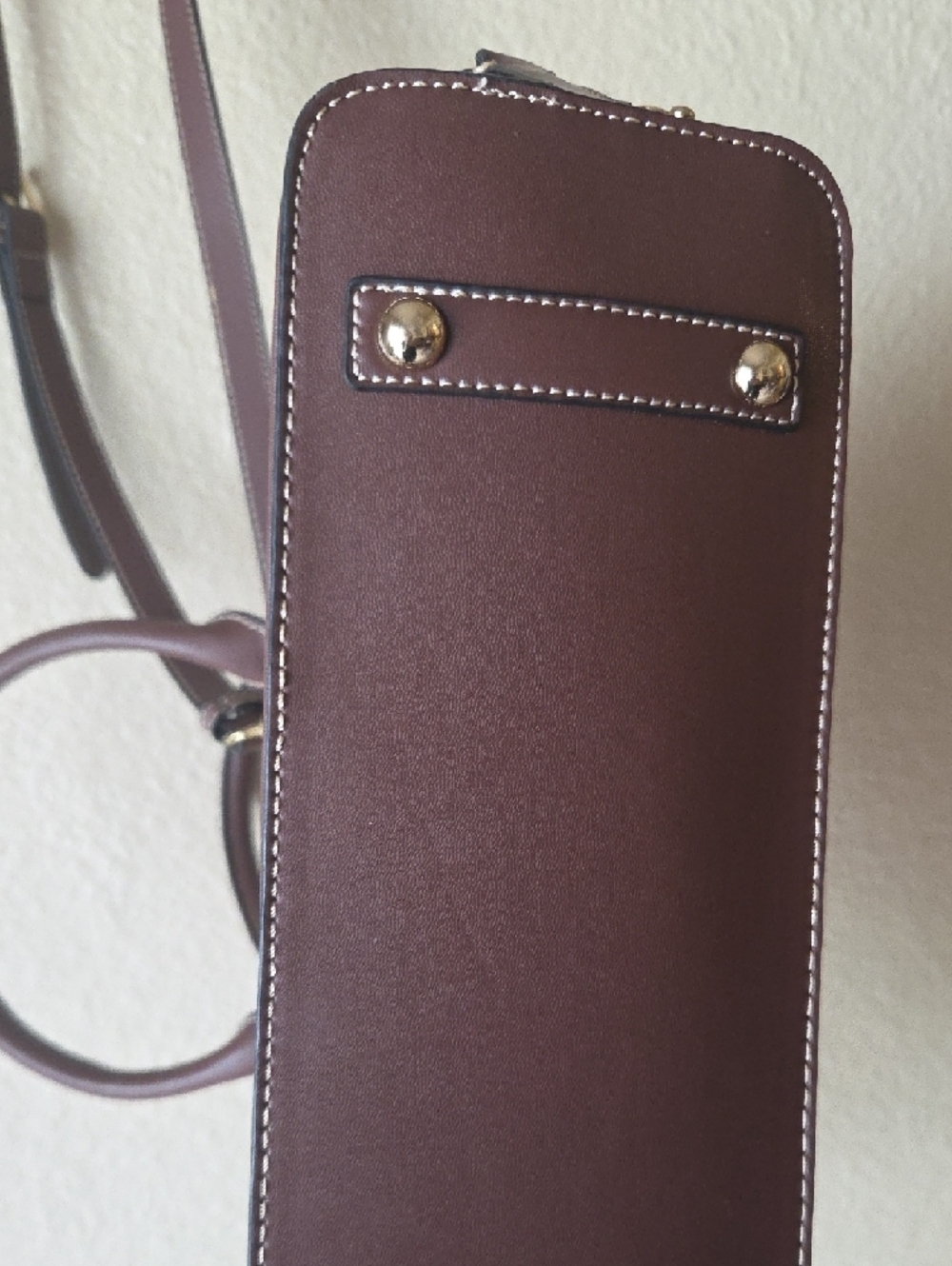 M.C Handbags Embossed Leather Satchel in Beige and Brown. - Picture 8 of 8